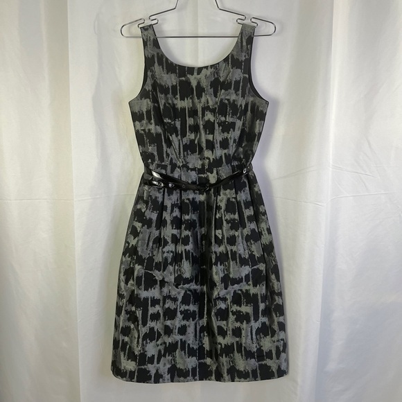 MICHAEL KORS BLACK GREY METALLIC MIDI DRESS BELTED EVENING DRESS A-LINE DRESS  2 - Picture 6 of 17